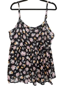 torrid Black Floral Spaghetti Strap Camisole with Pink and Yellow Blooms
